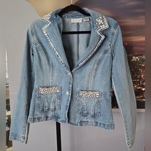 Vtg Jeanology Collection Womens 6 Denim Beaded Long Sleeve Jacket Blue Sequined